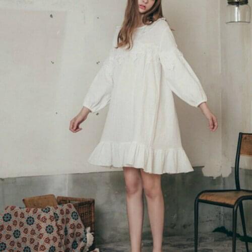 Women Girls Lolita Cotton Sleepwear Nightdress Nightwear Nightgown Lace Floral Sweet Loose Girl Nightgown 225-537