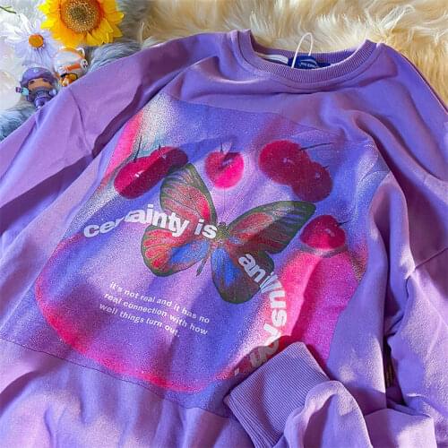 Women Y2K Kawaii Winter Hoodies butterfly print Warm Oversized Plus Woman Sweatshirts Harajuku Hooded Female sweatshirt Grunge
