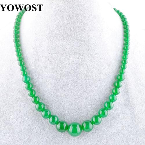 Beaded Necklaces for Women Natural Green Jades Stone Graduated 6-14mm Round Beads Jewelry Necklace 17.5" Strand Jewelry QF3000