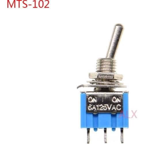 10PCS BLUE MINI MTS-102 SPDT 3PIN ON-ON Miniature toggle switch power switches 6A/125V 3A/250V MTS 102 MTS102