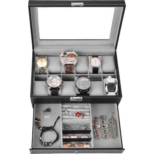 12 Slots Fashion 2 Layers Watches Case Jewelry Display Storage Stand Box for Gift Men Women