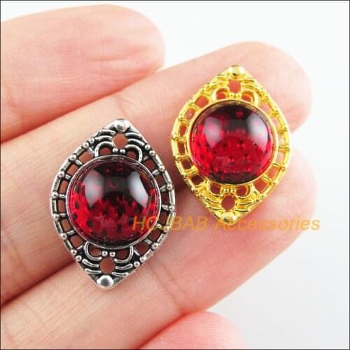 15Pcs Tibetan Silver Tone & Gold Color Eyes Flower Red Glaze Charms Connectors 14.5x20mm