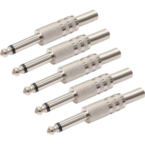 5 Pieces Monaural Microphone Electric Guitar 1/4inch TRS Adapters Silver