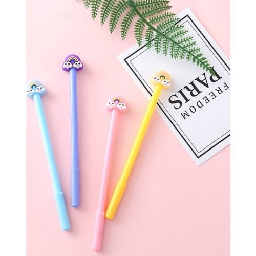 50PCS Korea Cute Rainbow Gel Pen Cartoon Student Writing Exam Pen Office Signature Pen Black 0.5mm Stationery Office Accessories