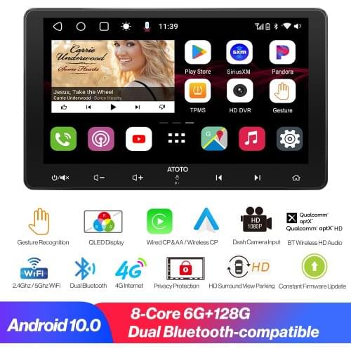2 Din Car Radio Android Auto Multimedia Player Touch Screen 10" Carplay 4G WIFI Car Stereo Bluetooth TF FM in-Dash Navigation