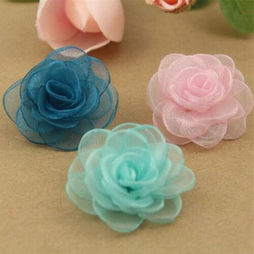 Free Shipping 30PCS/Lot Mixed Color Lace Chiffon Rose Flowers for Little Girls Headband Hair Clips Garment Decoration Accessory