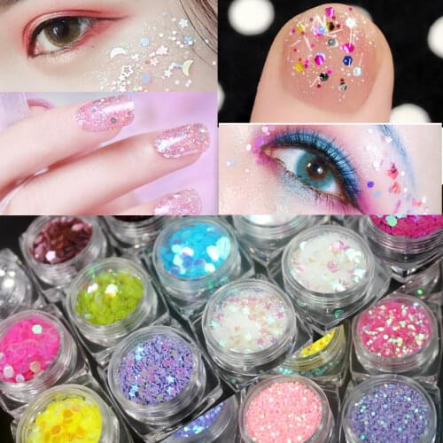 Face Glitter Sequins Round Heart Shaped Highlighter Makeup Eyeshadow Nail Colorful Body Eye Glitter for Face Party Festival Use