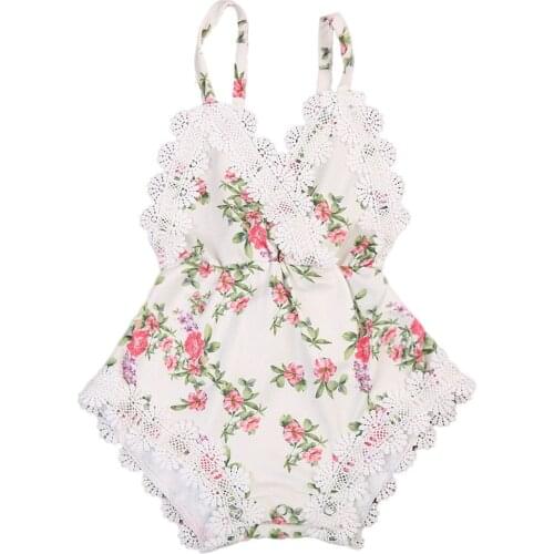 Newborn Baby Girl Lace Sling Backless Bodysuit Christening Clothes Sunsuit Party Outfits 0-24M