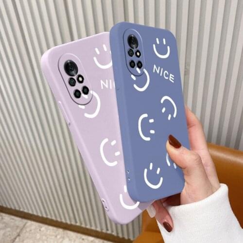 Ins Smiley Square Liquid Silicone Case For Huawei Nova 8 7 Pro SE 6 SE 5 Pro 5Z 5I 5Ipro 5T 4 4E Ultra Thin Phone Back Cover