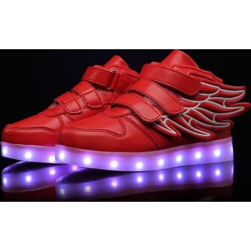 Pink Red Kids Light up Shoes with wing Children Led Shoes Boys Girls Glowing Luminous Sneakers USB Charging Boy Fashion Shoes