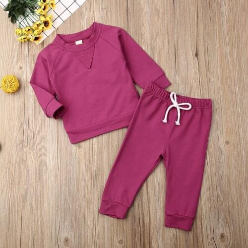 Toddler Cotton Casual Set Autumn Winter Clothes Infant Baby Boys Girls Clothing Solid Long Sleeve Kids Solid Children Costumes