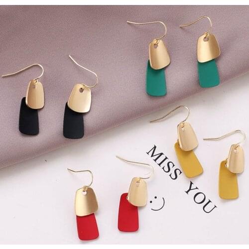 ES1413 Personality Hit Color Earrings New Simple Fashion Jewelry Red Green Yellow Black Trapezoidal Geometric Earrings For Women