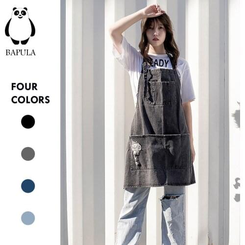 New Adults Apron Adjustable Housekeeping Denim Apron Cooking kitchen for Women Men restaurant coffee milk tea shop work clothes