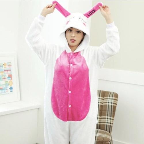Rabbit unisex adults Onesies flannel animal Pajamas one piece Pyjama Suits womens pijamas cosplay costume Robe