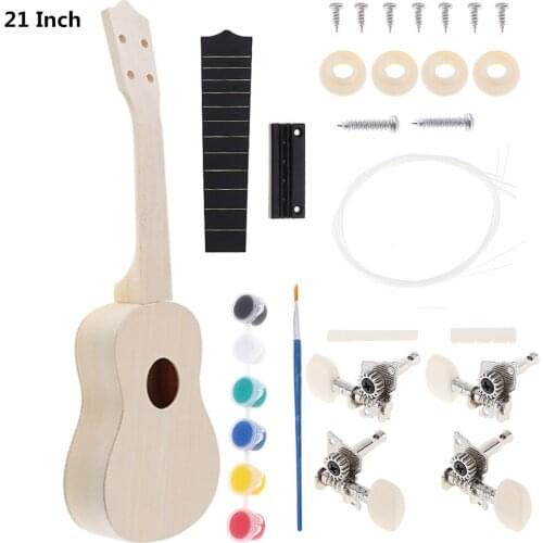 21 Inch Ukulele DIY Kit Basswood Soprano Hawaii Guitar Handwork Painting for Parents Child Campaign with Accessories