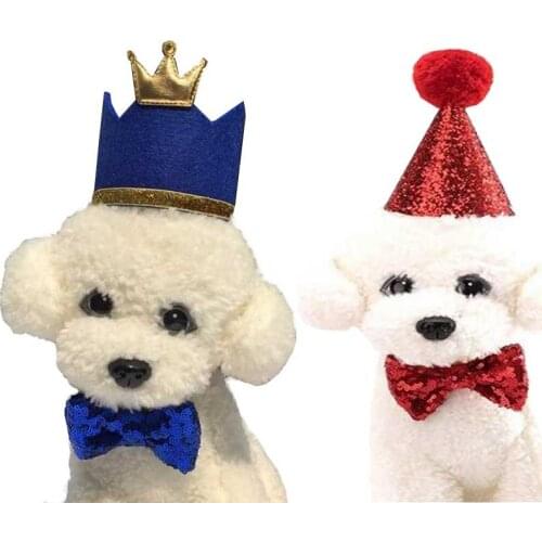 Pet Cat Dog Birthday Bowknot Costume Headwear Caps Hat Birthday Party Costume Headwear Pet Accessory