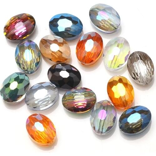 30pcs/lot Faceted Glass Oval Beads Plated 9x12mm Natural Stone Beaded Crystal Accessories Making jewelry DIY Beads