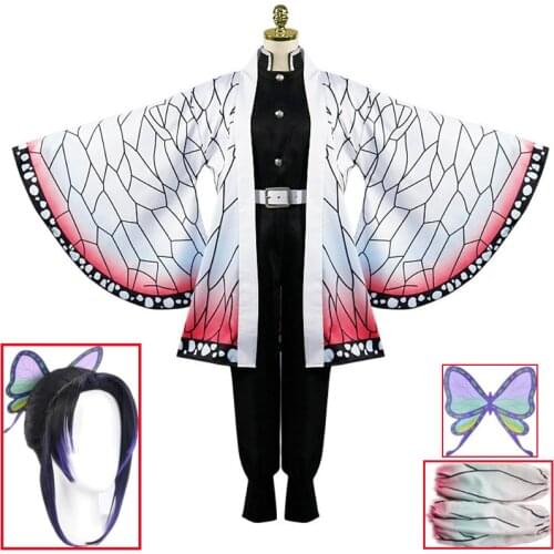 Demon Slayer Kochou Shinobu Cosplay Costume Kimetsu No Yaiba Kimono Women Men Halloween Uniform Anime Clothing Full Set