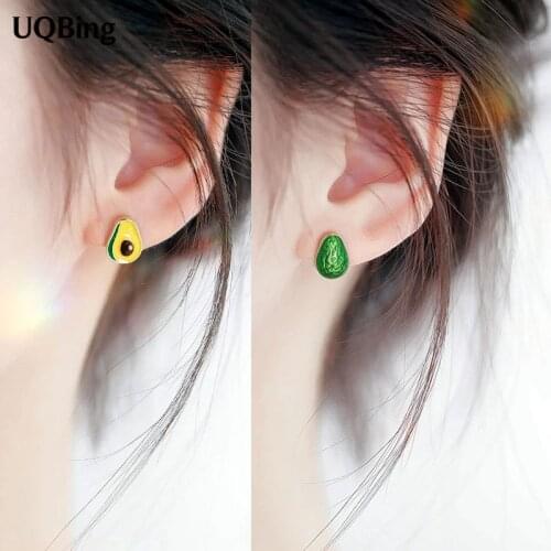 Creative Asymmetrical Avocado Enamel Stud Earrings For Women Gifts Jewelry