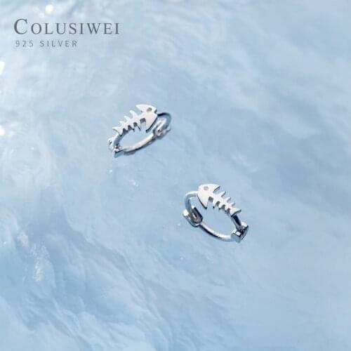 Colusiwei Fashion Simple Design Animal Fishbone 100% 925 Sterling Silver Anti-Allergy Hoop Earring for Unisex Fine Jewelry Gift