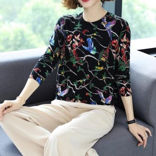 Fashion Printed Women sweater Autumn Winter Loose O neck Long sleeve Pullover Bird pattern Printed Sweater Women sweater