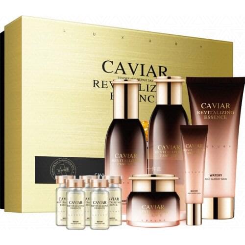 Caviar Skin Care Set 10PCS Facial Cleanser Toner Lotion Eye Cream Serum Essence Revitalizing Hydrating Moisturizing Cosmetics Q
