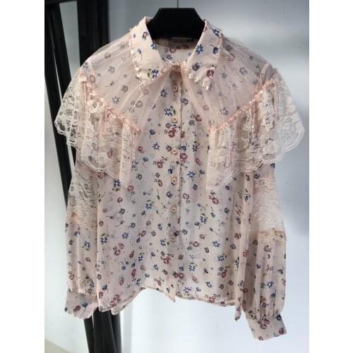 New ladies fashion 2021 long-sleeved sexy lace cloak beaded printed shirt 0119