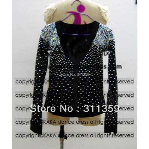 100% New Shining Stones Competition Dance Man Latin Shirt,Boys Latin Dance Men Dress,Latin Dance Adult Dress,KAKA-M041