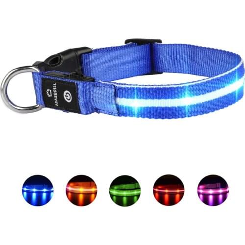MASBRILL USB Rechargeable Pet Dog LED Glowing Collar Luminous Flashing Necklace Collar Outdoor Walking Night Safety Supplies