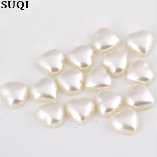 Free Shipping 20Pcs/lot 18mm Beige Color Imitation Pearls Half Round Flatback Heart Shape Beads Wedding Cards Making Wholesale