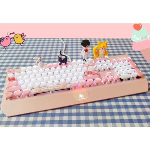Sailor moon wired mechanical keyboard hand-made 87/104 keys Circle and Square White light game keyboard