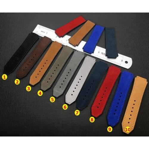 New Crazy Nubuck real cow horse leather 25x19mm rubber silicone watchband watch band for Hublot strap for Big bang belt + tools