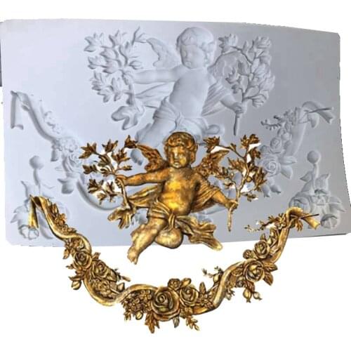 Angel Silicone Plaster Molds Baroque Scroll Relief Border Lace European Frame Fondant Mould Polymer Clay Cake Decorating Tools