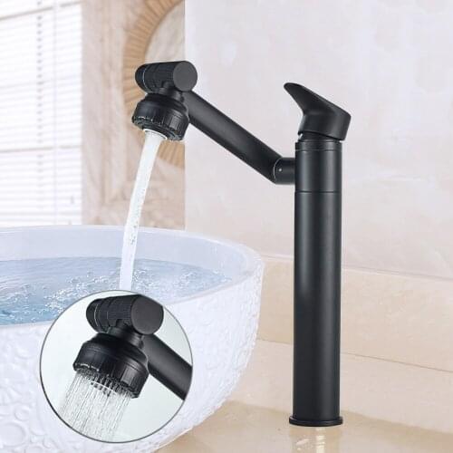 Bathroom Basin Faucets Cold Hot Water Mixer 360 Rotating 2 Modes Sink Filter Tap Universal Single Hole Black And Golden Faucet