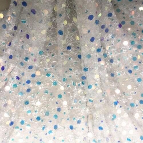 Sequin Embroidery Fabric Cloth Material Evening Dress Fabric Beige Off White DIY Craft Material