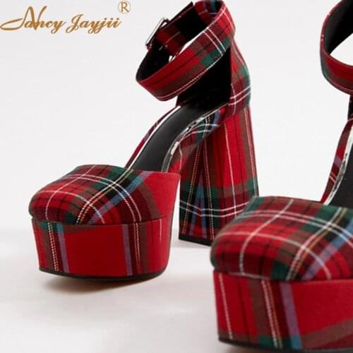 Woman Pumps Ladies Adult Shoes Super High Square heels Platform Round toe Buckle Spring/Autumn Party Classic Sexy 2019