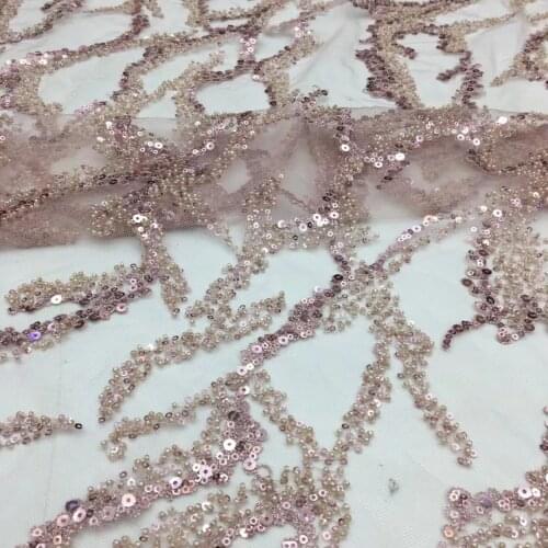 5yards/pc) High quality tube beads and sequins embroidered African wedding tulle lace delicate pink French net lace FSS439