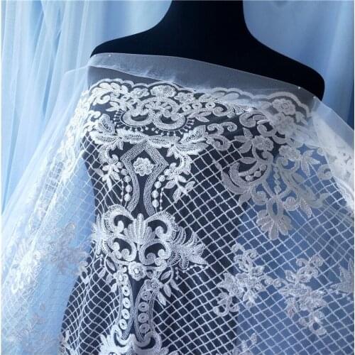 Vintage flower soft silk embroidery lace fabric Wedding Dress Tulle Skirt Material fabrics for patchwork