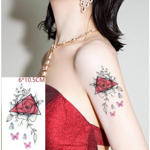 Waterproof Temporary Tattoo Sticker ins Red rose sexy flower leaves butterfly Body Art flash tatoo fake tatto for Women Men
