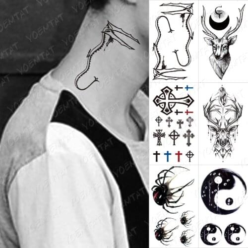 Waterproof Temporary Tattoo Stickers Dragon Snake Cross Spider Scorpion Deer Flash Tatoo Man Wrist Body Art Fake Tatto Woman