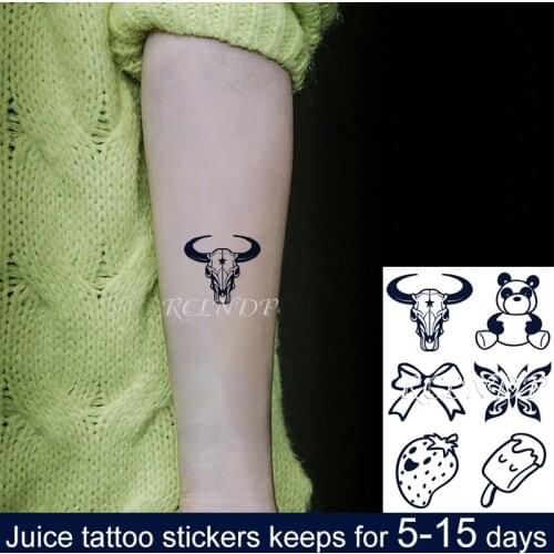 Waterproof Temporary Juice Tattoo Sticker Cartoon Panda Butterfly Cow Skull Strawberry Flash Tatoo Fake Tatto for Men Women
