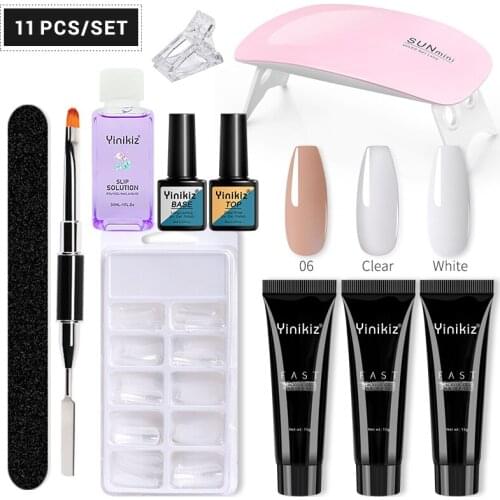 Yinikiz 3pcs 15ml Builder UV Gel Slip Solution Nail Form Nail Art Brush Acrylic UV Nail Gel Kit Set Extend Fast Nail Tool Kit