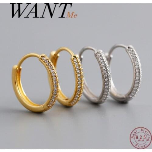 WANTME Fashion Bohemian Pave Zircon Round Ear Buckle for Women Genuine 925 Sterling Silver Punk Hip Hop Unisex Earrings Jewelry
