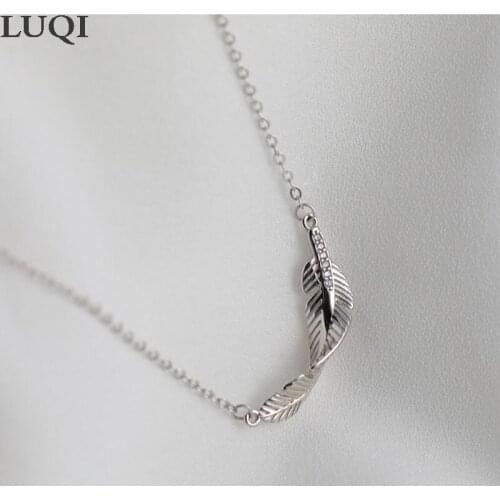 Womens Fresh Fallen Leaves Pendant S925 Silver Plated Platinum Simple Temperament Necklace 377