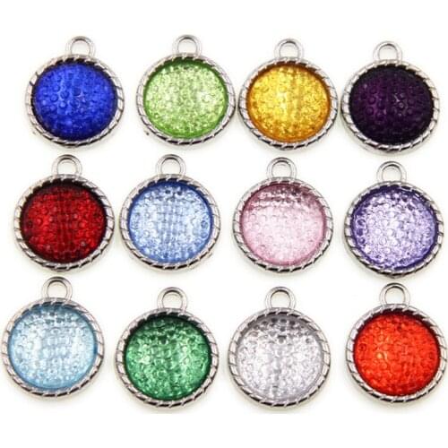 12pcs/Lot Flower Birthstone Necklace Pendant Crystal Hang Charms For Women Jewelry Making DIY Accessories Keychain Kids Gift