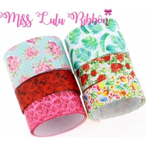 16mm-75mm Flora Series Red Pink Rose Preety Flowers Green Leaves Printed Grosgrain Ribbon/Foe DIY Valentines Day 50yards/roll