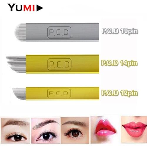 20PCS Disposable Pigmento Microblading PCD 12 14 19 pin Needles Permanent Makeup Manual Eyebrow Embroidery Tattoo Needle Blade