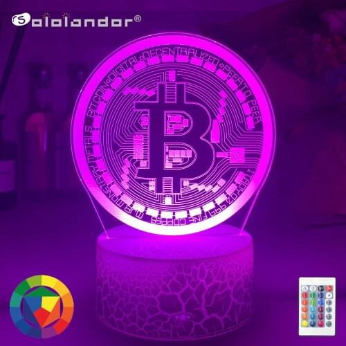 3D Led Lamp Bitcoin Sign Modelling Night Lights 7 Colorful Usb Coin Desk Lamp Baby Bedroom Sleep Lighting Fixture Decor Gifts