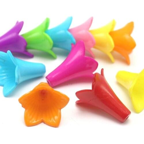 50 Mixed Bubblegum Color Acrylic Trumpet Flower Beads Cap 22mm Flower Jewelry