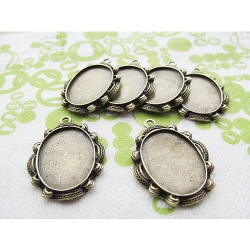 50pcs Antique Bronze Oval Lace Border Base Setting Tray Bezel Pendant Charm/Finding,fit 23mmx30mm Cabochon/Cameo